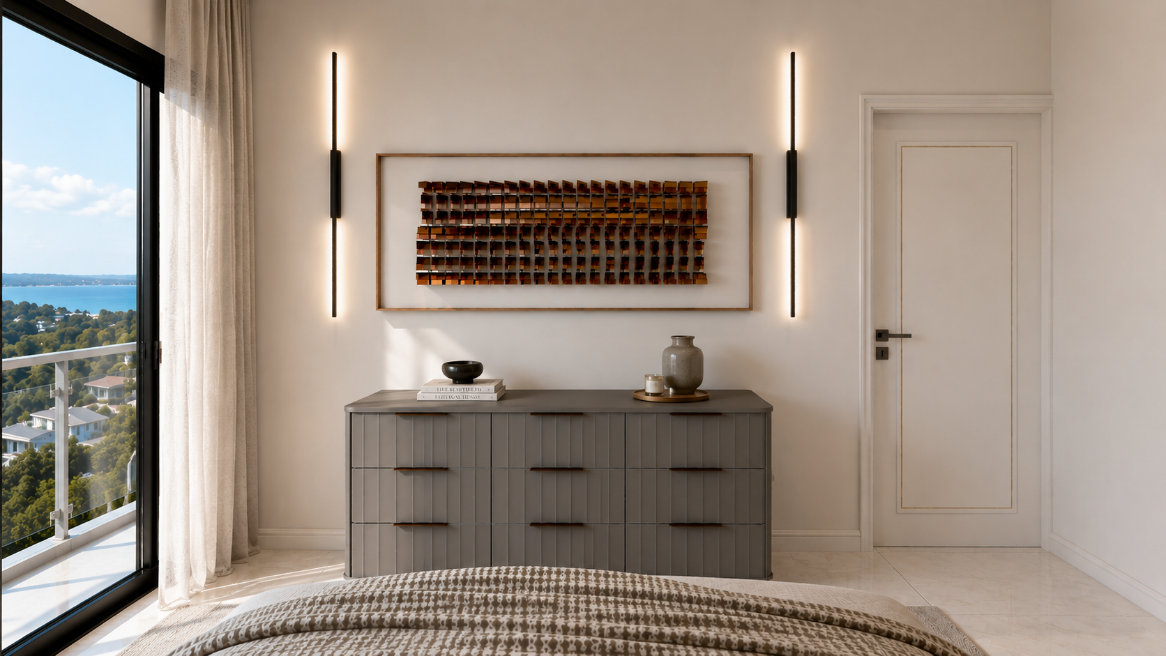 The Summit penthouse master bedroom dresser, daytime